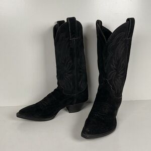 Vintage Justin Suede Cowgirl Boots | USA Made | Rough Out | Black | 5.5 B